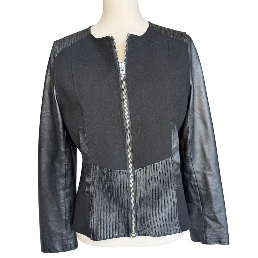 Anne Fontaine Lambskin Leather Jacket Black Zip Moto Paris Designer Size Medium